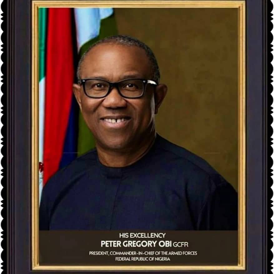 A woman walks past a graffiti depicting Labour Party (LP) Presidential candidate, Peter Obi, ahead of Nigeria's Presidential election in Awka, Anambra state, Nigeria on February 23, 2023.